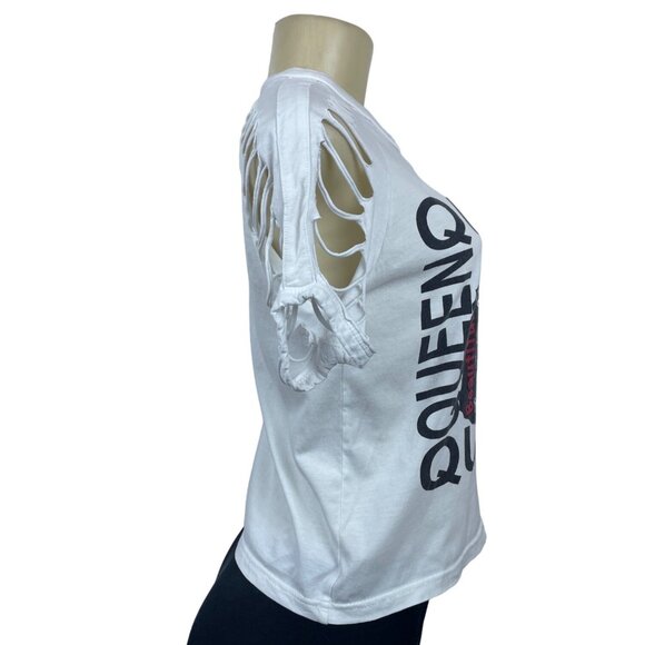 ON FIRE Women Multicolored QUEEN Graphic Cropped Open Sleeve T-Shirt  shirt Sz M - Picture 3 of 8